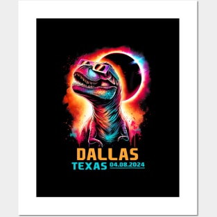 Dallas Texas Total Solar Eclipse 2024 T Rex Dinosaur Posters and Art